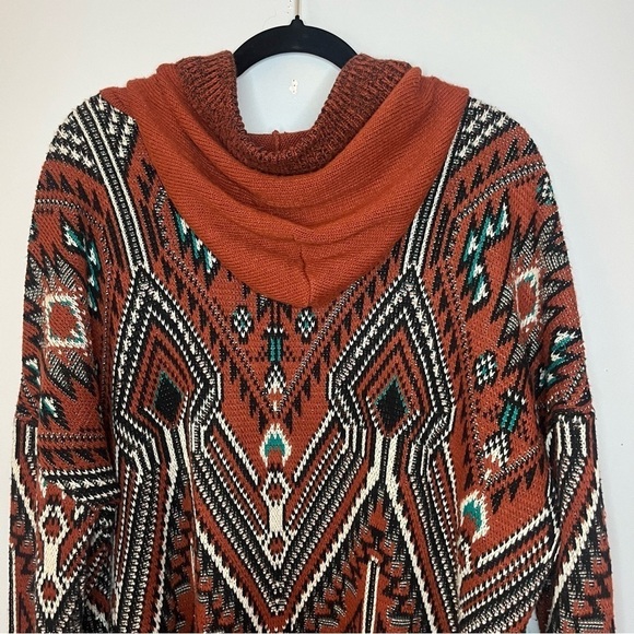 Ecoté Urban Outfitters Relaxed Fit Rust Aztec Hooded Cardigan Sweater Size Small - Picture 12 of 16